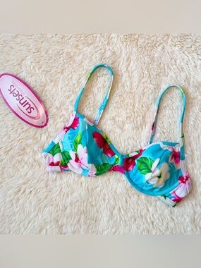 Y2K 90’s NWT Vintage Sunsets Separates Floral Tropical Bikini Top Retro Size XS